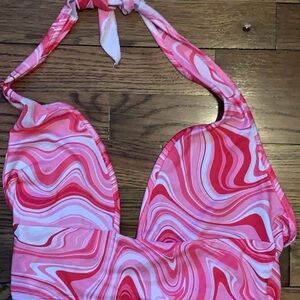 Pink and White Crop Top with Swirling Pattern